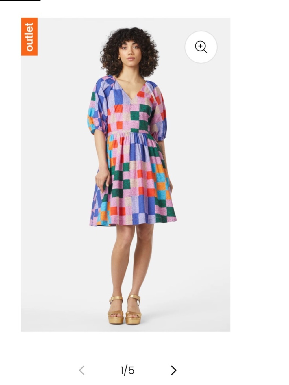 Gorman Patchwork Geometric Organic Cotton Mini Dress Size 18 Puff Sleeve Dress - Picture 6 of 13